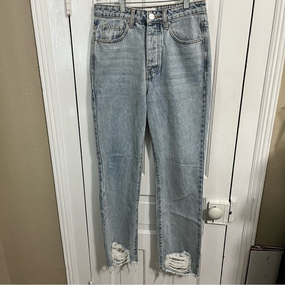 Superdown Revolve Distressed Light Wash Jeans Button Fly Size 27 R2 - Picture 1 of 8